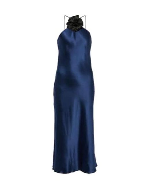 Rodarte Blue Floral-Appliqué Silk Midi Dress