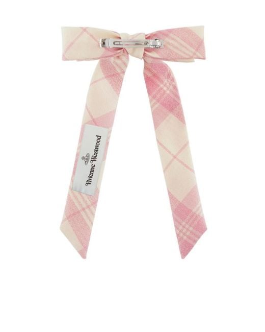 Vivienne Westwood White Check-Pattern Bow Hair Clip