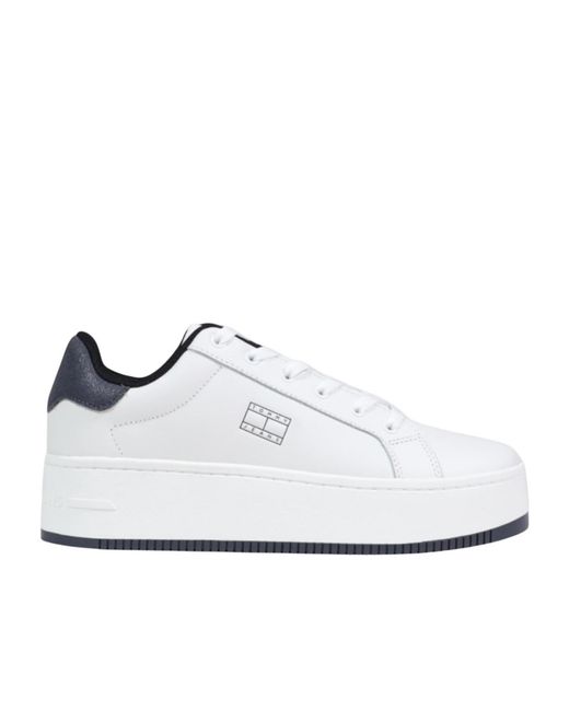 Tommy Hilfiger White Round-Toe Low-Top Sneakers