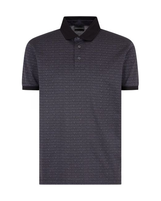 Emporio Armani Blue Logo-Jacquard Polo Shirt for men