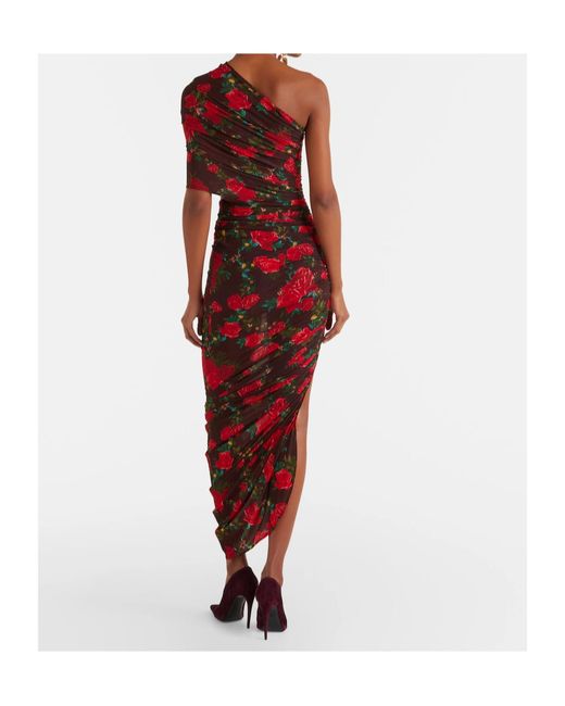 Magda Butrym Red Floral Ruched Midi Dress