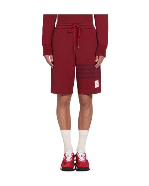 Thom Browne Red Stripe Detailed Drawstring Shorts for men