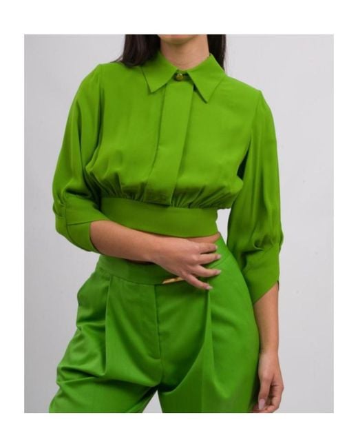 Elisabetta Franchi Green Georgette Cropped Shirt