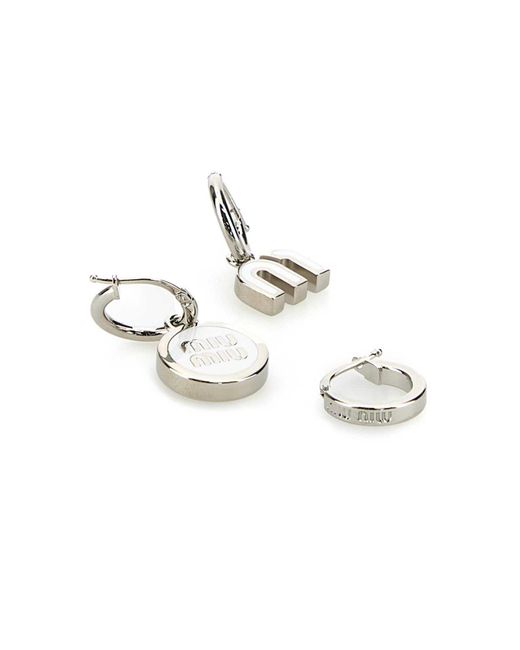 Miu Miu White Logo Earrings Three-Piece Set