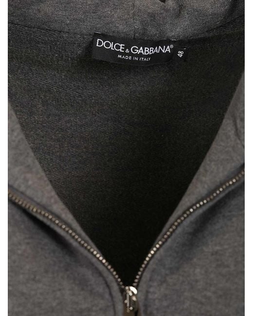 Dolce & Gabbana Gray Heraldic Patch Drawstring Hoodie for men