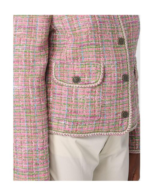 Etro Pink Button-Up Tweed Jacket