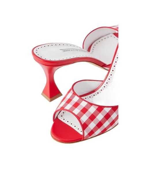 Manolo Blahnik Pink Gingham Open-Toe Mules