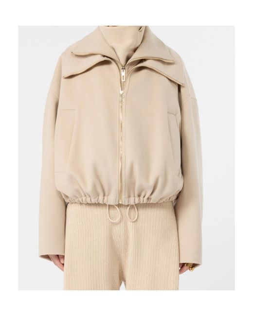 Sportmax Natural Pure Wool Bomber Jacket With Removable Bib