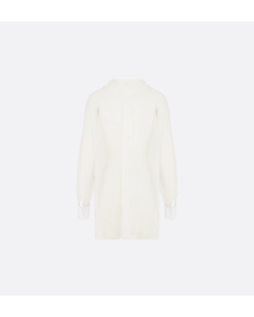 Dior White Transparent Blouse With Plastron And Removable Ruched Collar
