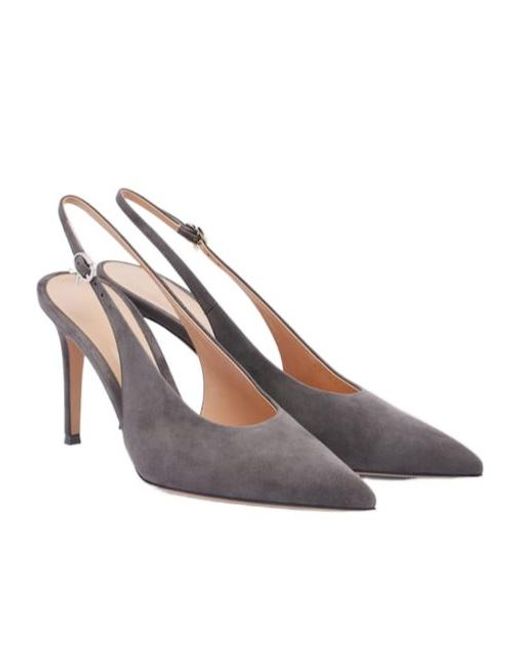 Gianvito Rossi White Solid Suede Slingback Pumps