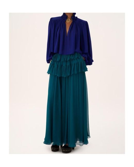 Chloé Blue Ruffled Maxi Skirt