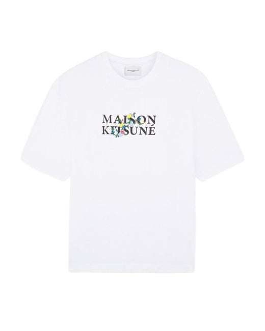 Maison Kitsuné White Maison Kitsuné Logo Printed Crewneck T-Shirt for men