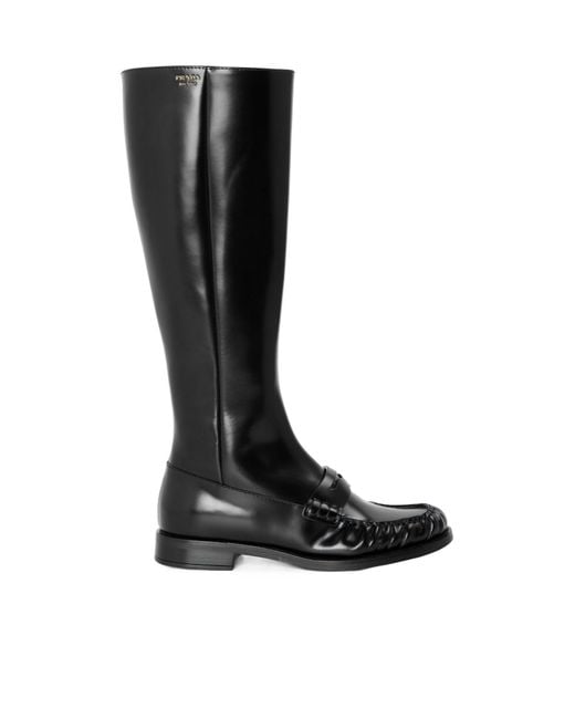 Prada Black Leather Knee-High Boots