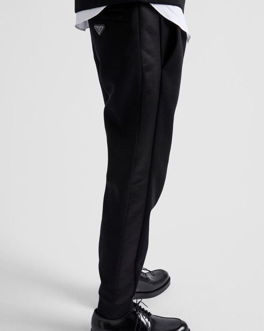 Prada Black Technical Fleece Trousers With Duchesse Details for men
