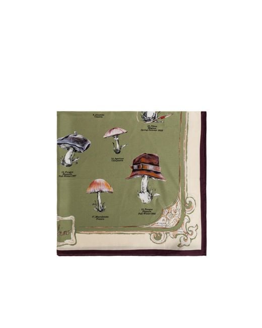 Moschino Green Mushroom-Print Silk Scarf for men