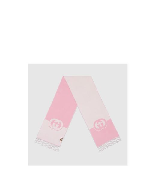 Gucci Pink Wool Cashmere Scarf With Interlocking G