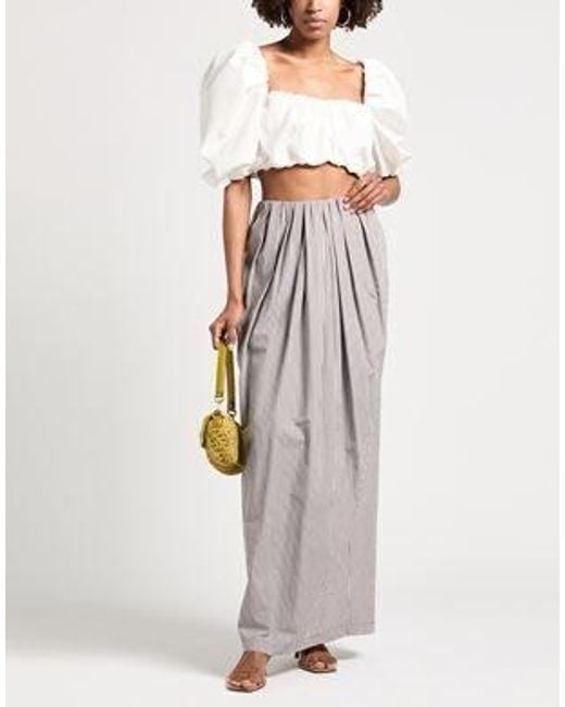 Brunello Cucinelli Gray Pleated Vertical-Stripe High-Waist Midi Skirt