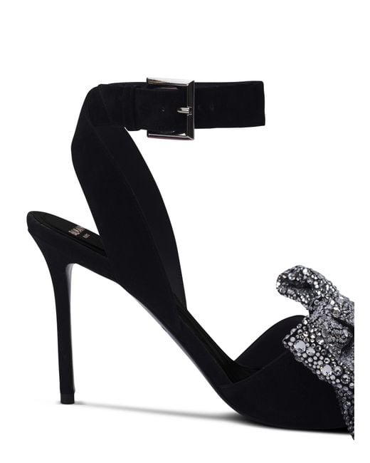 Balmain Black Suede Ruby Heels With Rhinestone Bows