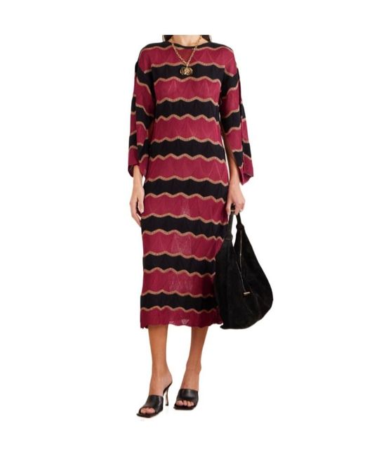 LaDoubleJ Red Striped Cotton-Blend Midi Dress