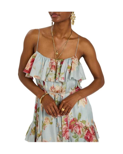 Zimmermann White Floral-Print Ruffled Silk Maxi Dress