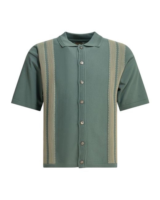 Kapital Green Vertical-Stripe Short-Sleeve Shirt for men