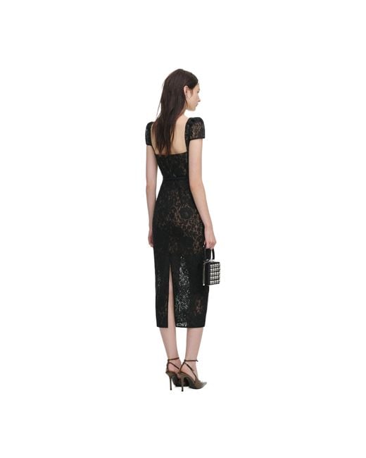 Self-Portrait Black Sweetheart Lace Midi Dress