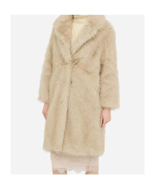 Liu Jo Natural Long-Sleeved Faux-Fur Coat