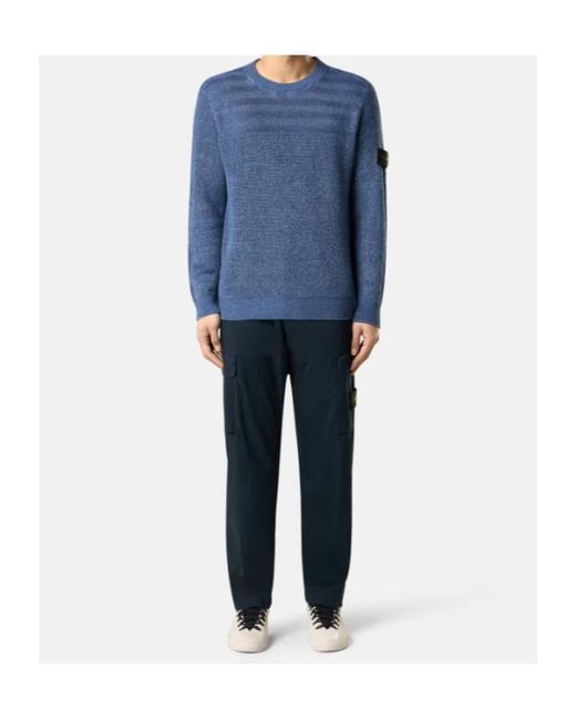 Stone Island Blue Loose Fit Crewneck Jumper for men