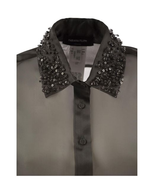 Fabiana Filippi Gray Bead Embellished Semi-Sheer Shirt