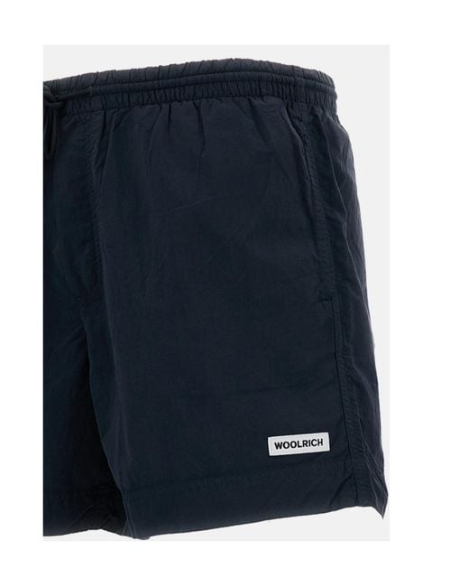 Woolrich Blue Logo Patch Solid Swim Shorts for men