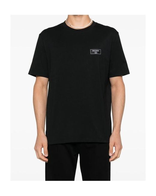 Balmain Black Logo Motif Crewneck T-Shirt for men