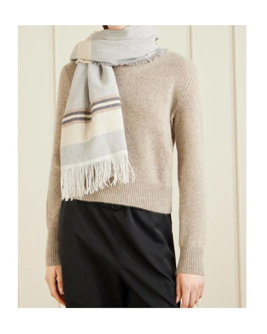 The Row White Tassel Striped Scarf