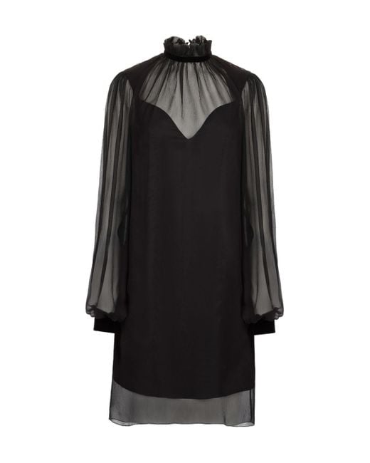 Nina Ricci Black High-Neck Balloon-Sleeve Mini Dress