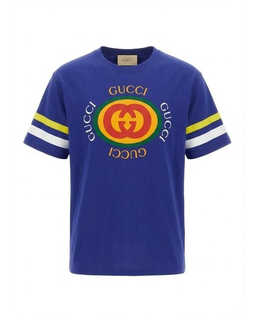 Gucci Blue Vintage Logo Printed Crewneck T-Shirt for men