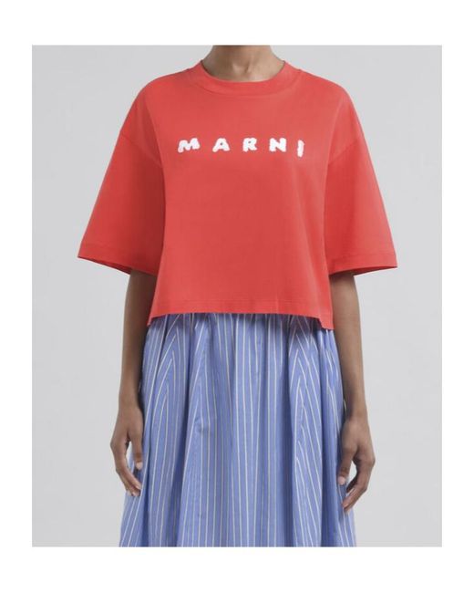 Marni Red Logo Scribbled Boxy T-Shirt