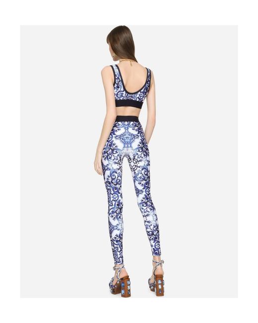 Dolce & Gabbana Blue Majolica-Print Jersey Top With Branded Elastic