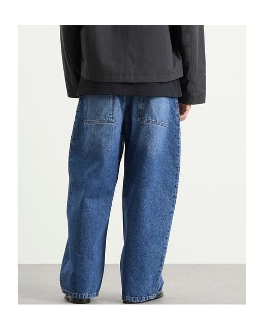 Studio Nicholson Blue Logo Patch Cropped Wide-Leg Jeans for men