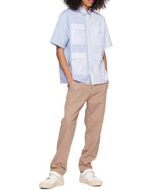 Maison Kitsuné Blue Colour-Block Striped Shirt for men