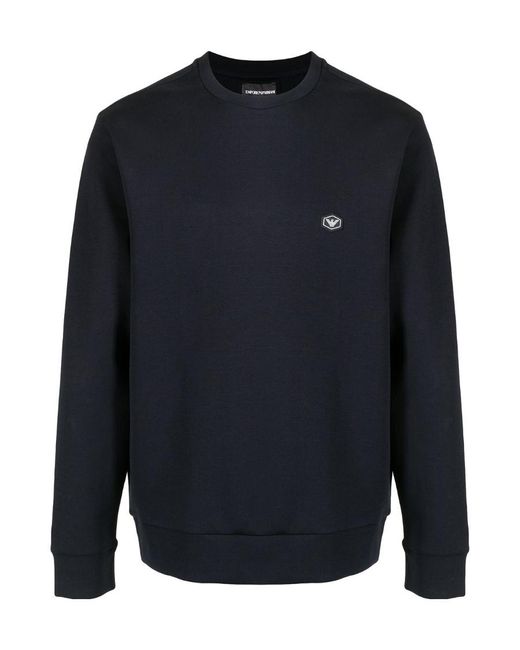 Emporio Armani Blue Logo Patch Crewneck Sweatshirt for men