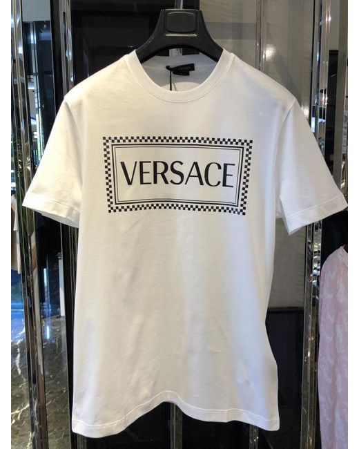 Versace White Logo-Print Crew Neck T-Shirt