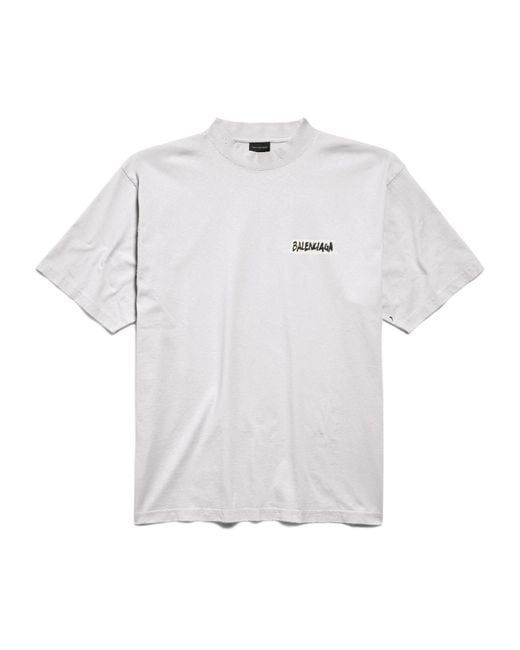 Balenciaga White Logo Printed Crewneck T-Shirt for men