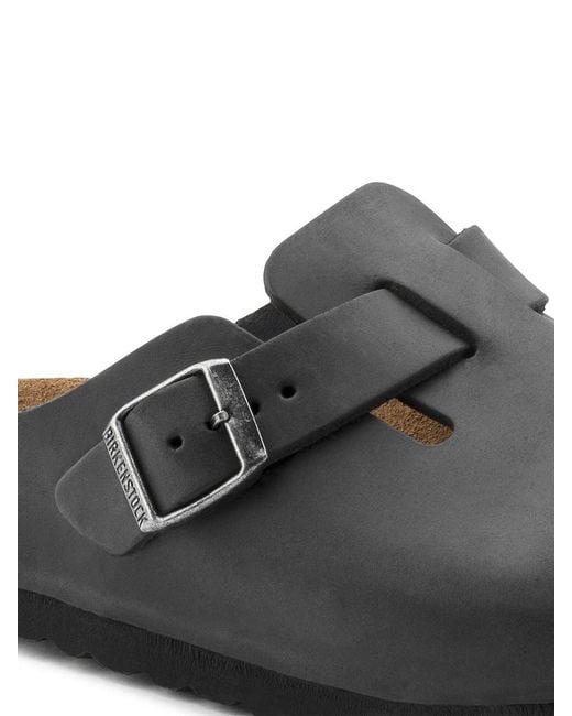 Birkenstock Black Boston Leather Flat Mules