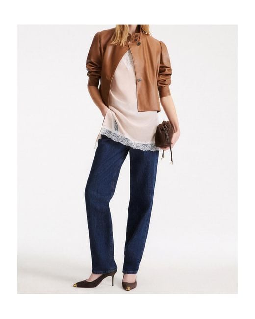 Marella Brown Button-Front Leather Jacket