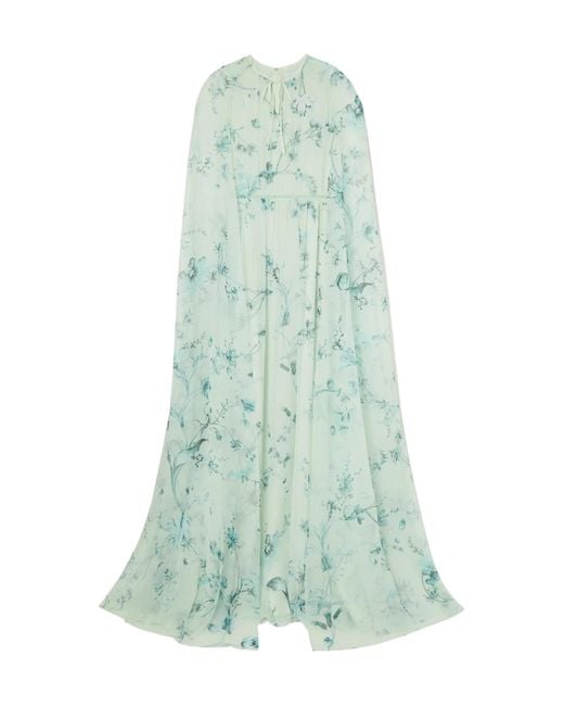 Erdem Green Kenley's Shawl-Style Tie-Up Printed Dress