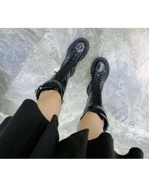 McQueen Black Tread Knee-High Boots