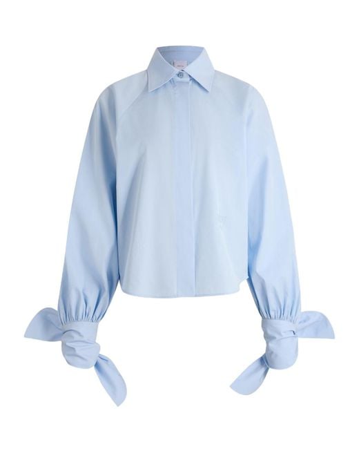 Patou Blue Bow-Detail Long-Sleeve Blouse