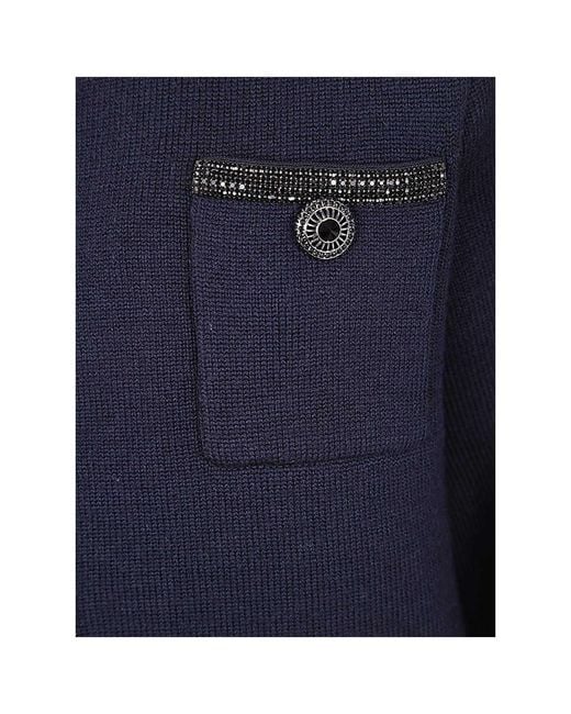 Self-Portrait Blue Embellished Knitted Cardigan