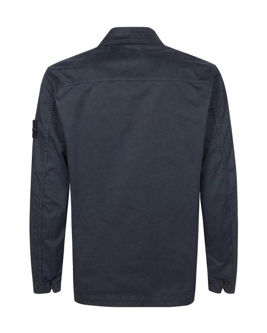 Stone Island Blue Logo Patch Long Sleeved Shirt Jacket for men