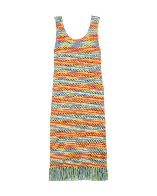 The Elder Statesman Yellow Fringe Crochet Pure Cotton Midi Dress
