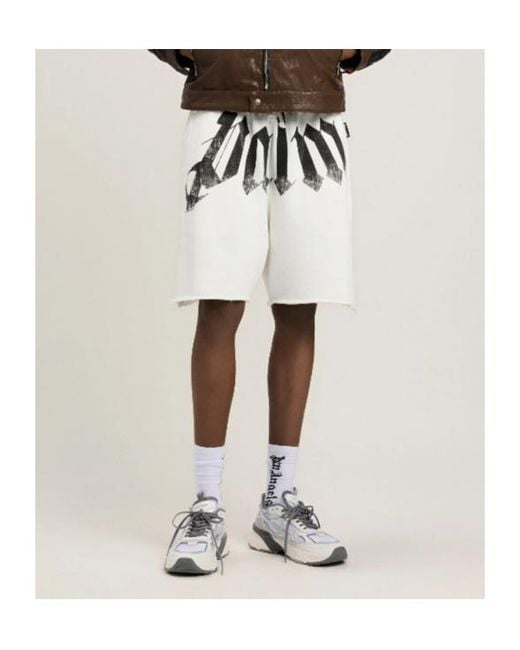 Palm Angels White Logo Elasticated Shorts for men